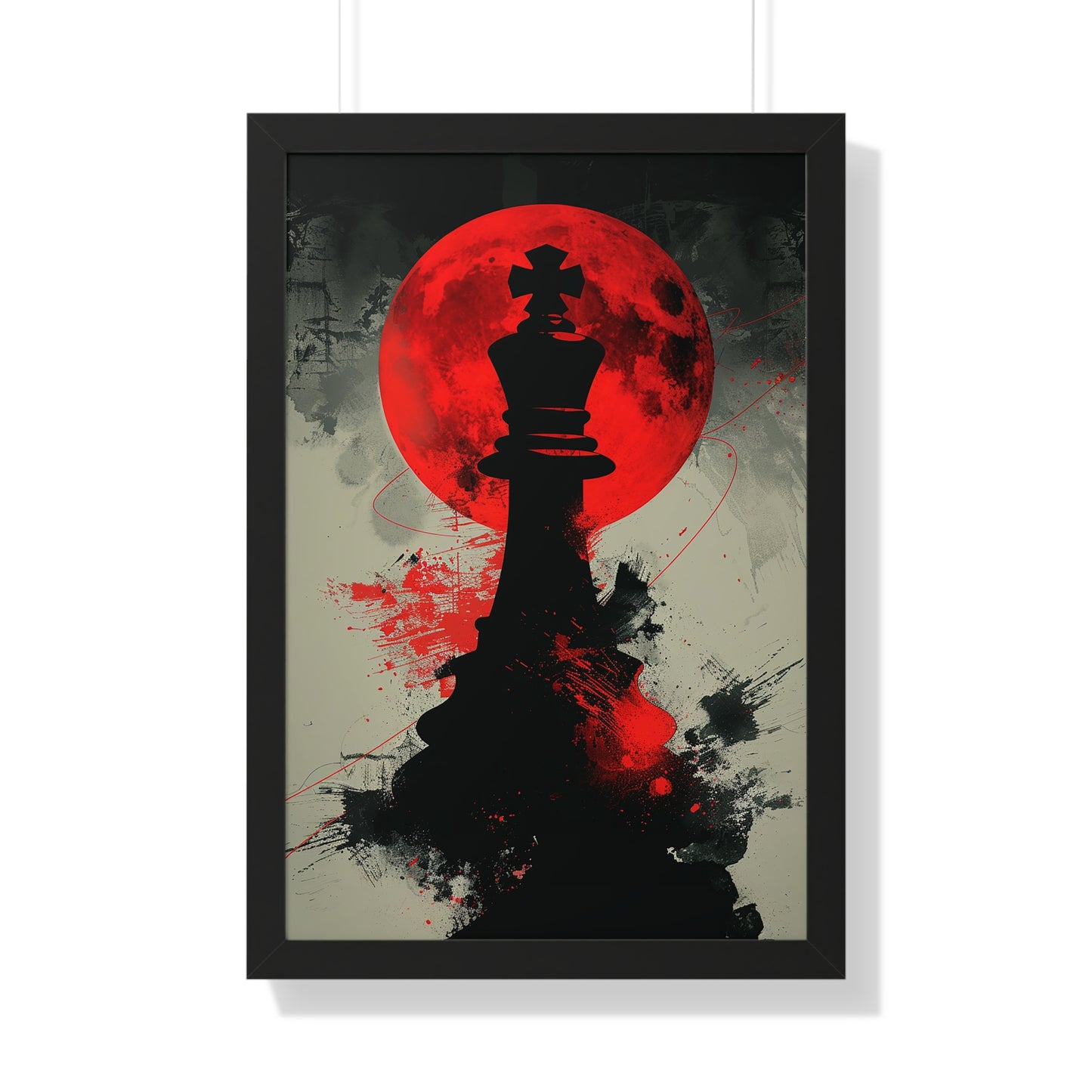 Blood Moon Strategy - Bold Chess Art in Red and Black Framed