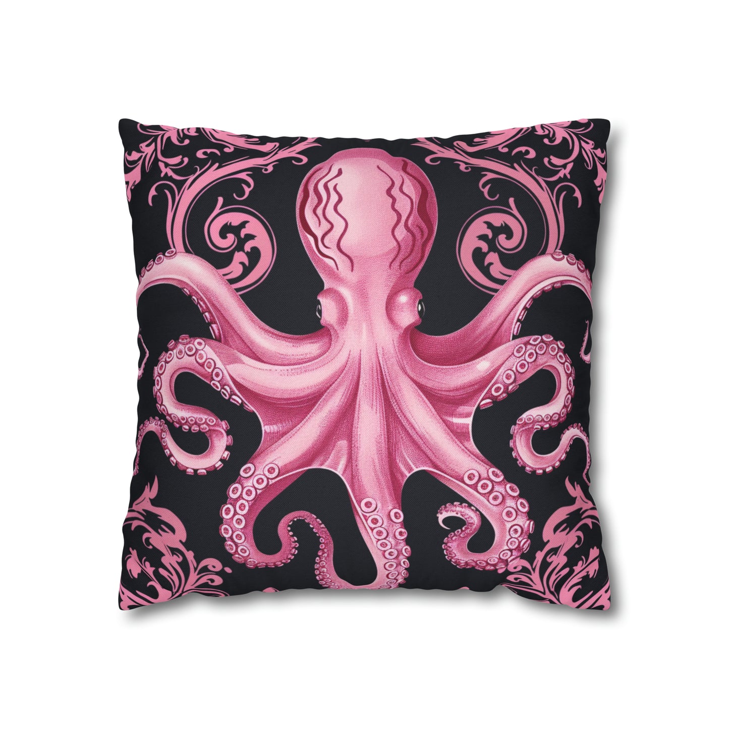 Spun Polyester Square Pillow Pink Octopus