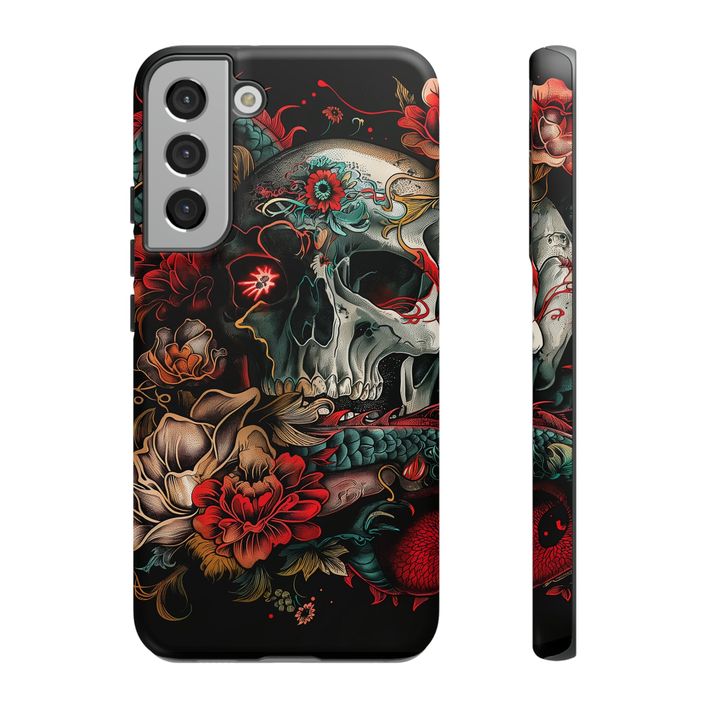 Tough Phone Case Skull and Rose