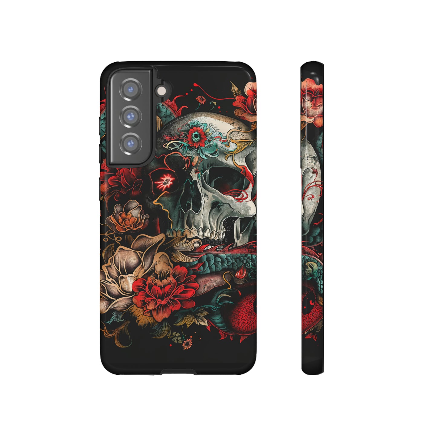 Tough Phone Case Skull and Rose