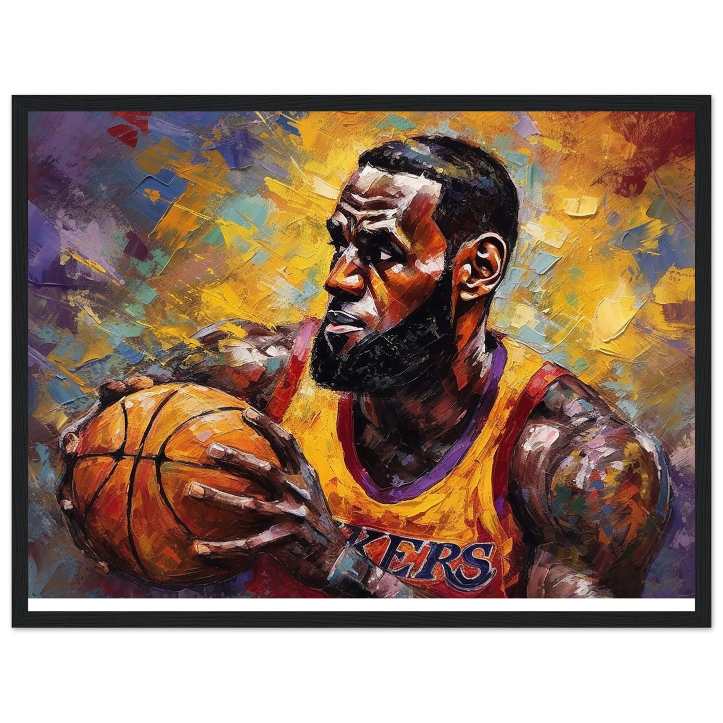 Courtside Majesty Lebron James on Wooden Framed