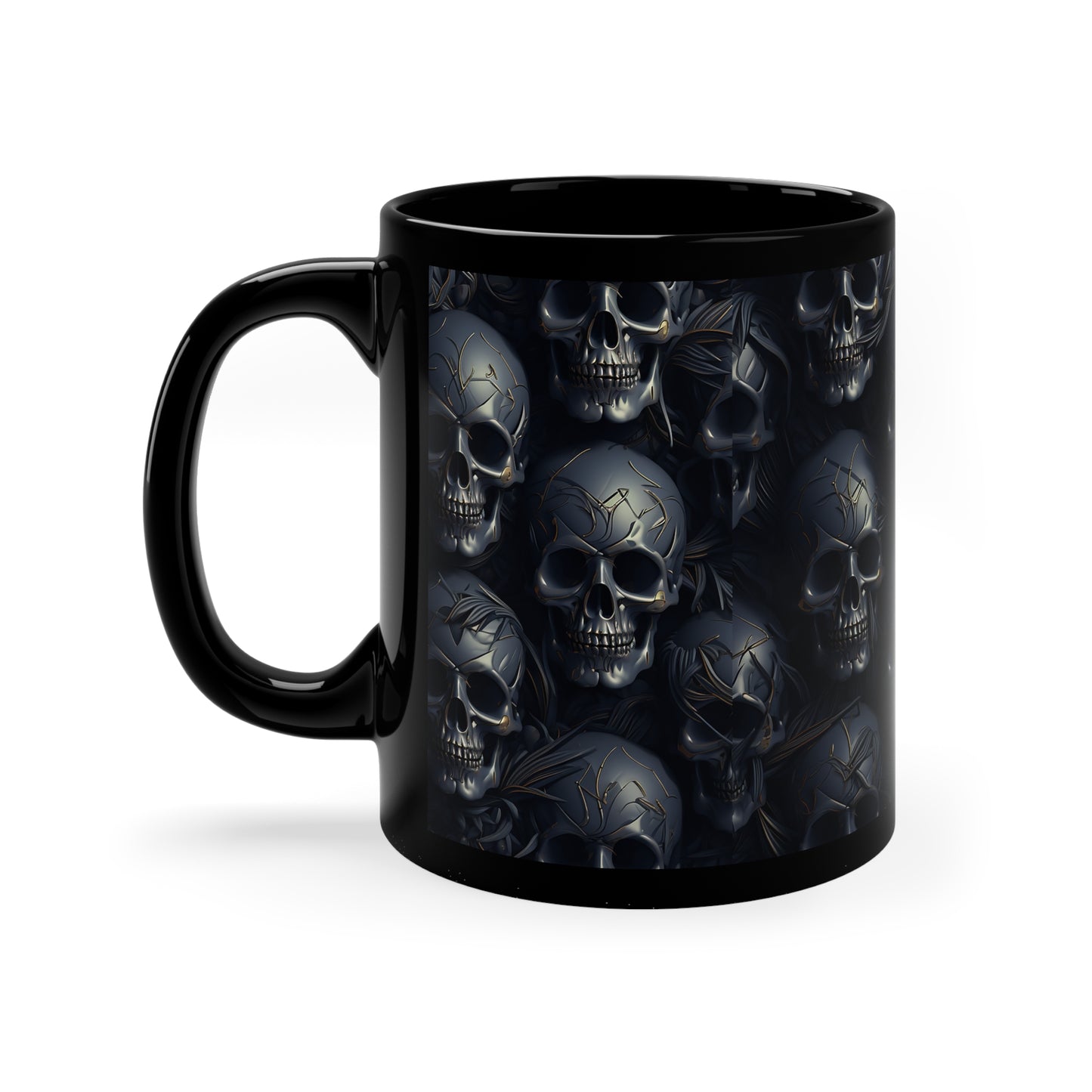 11oz Black and Gold Gothic Skull Mug