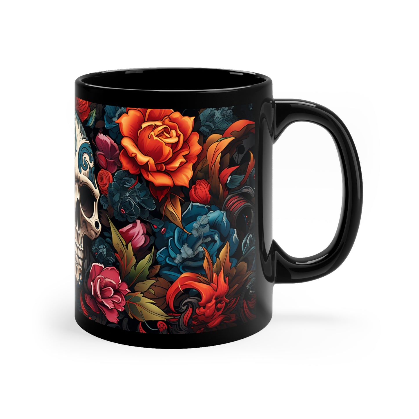 11oz Black Eternal Bloom Skull Mug