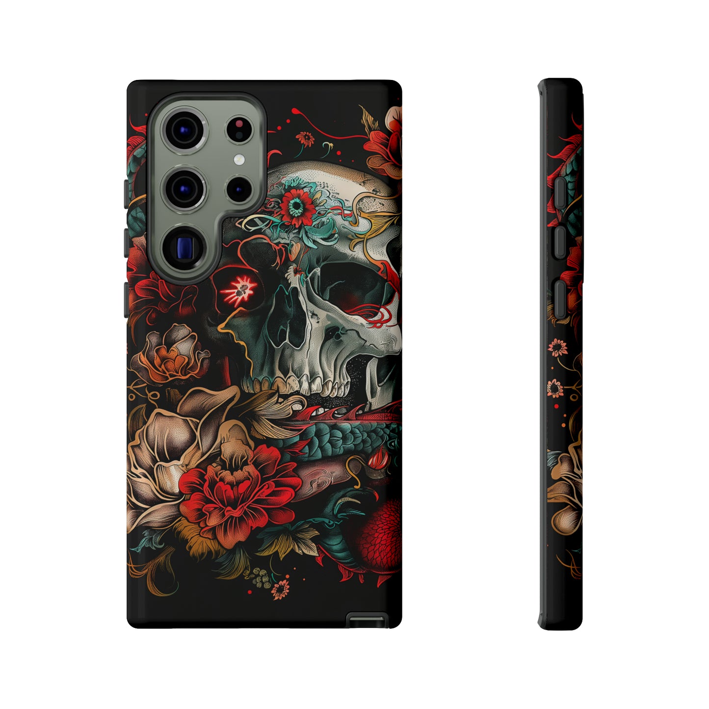 Tough Phone Case Skull and Rose