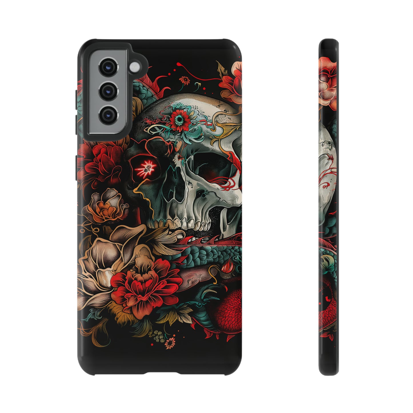 Tough Phone Case Skull and Rose