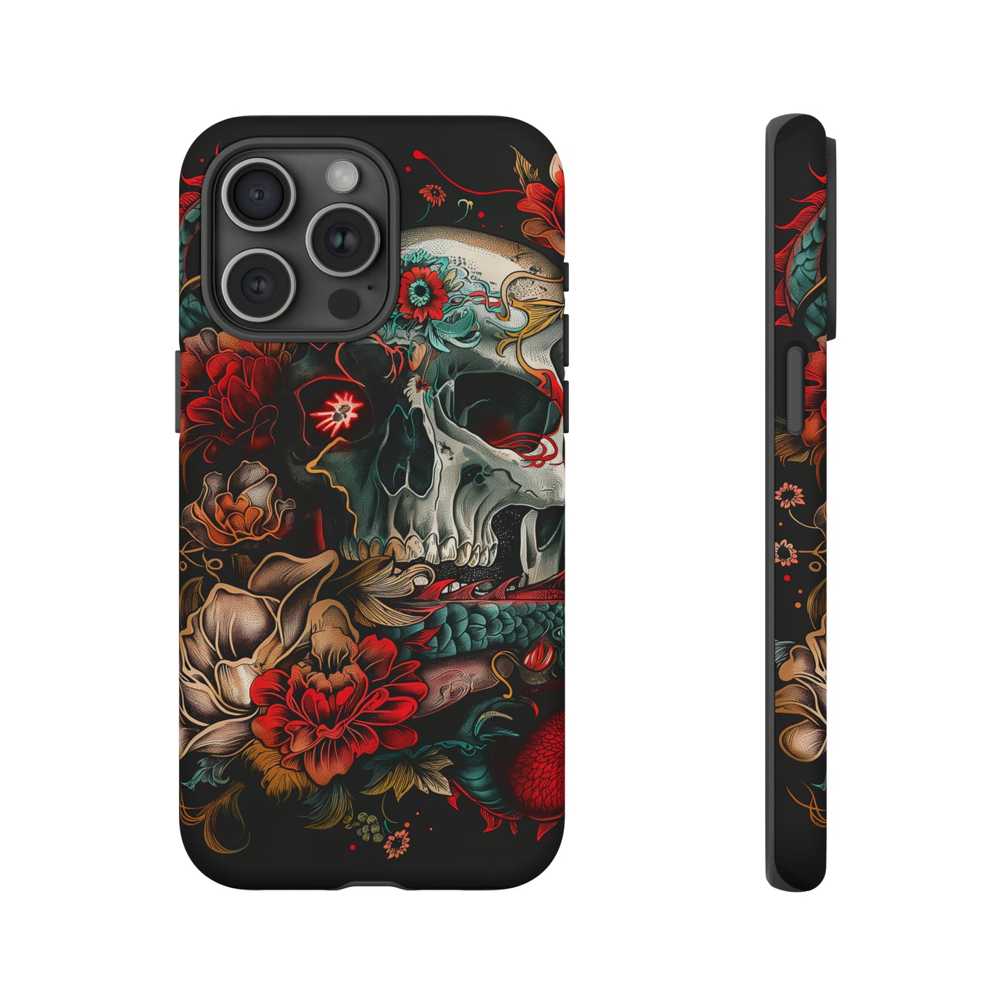 Tough Phone Case Skull and Rose