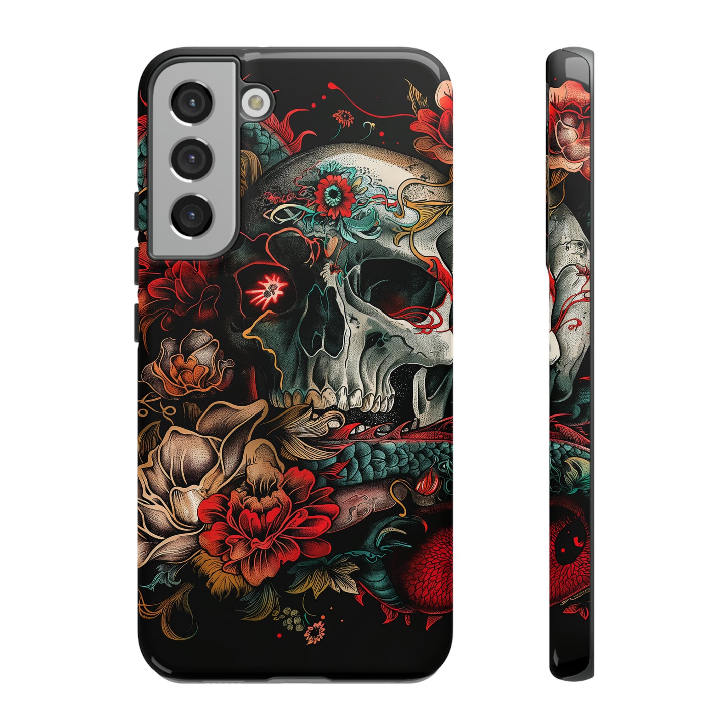 Tough Phone Case Skull and Rose