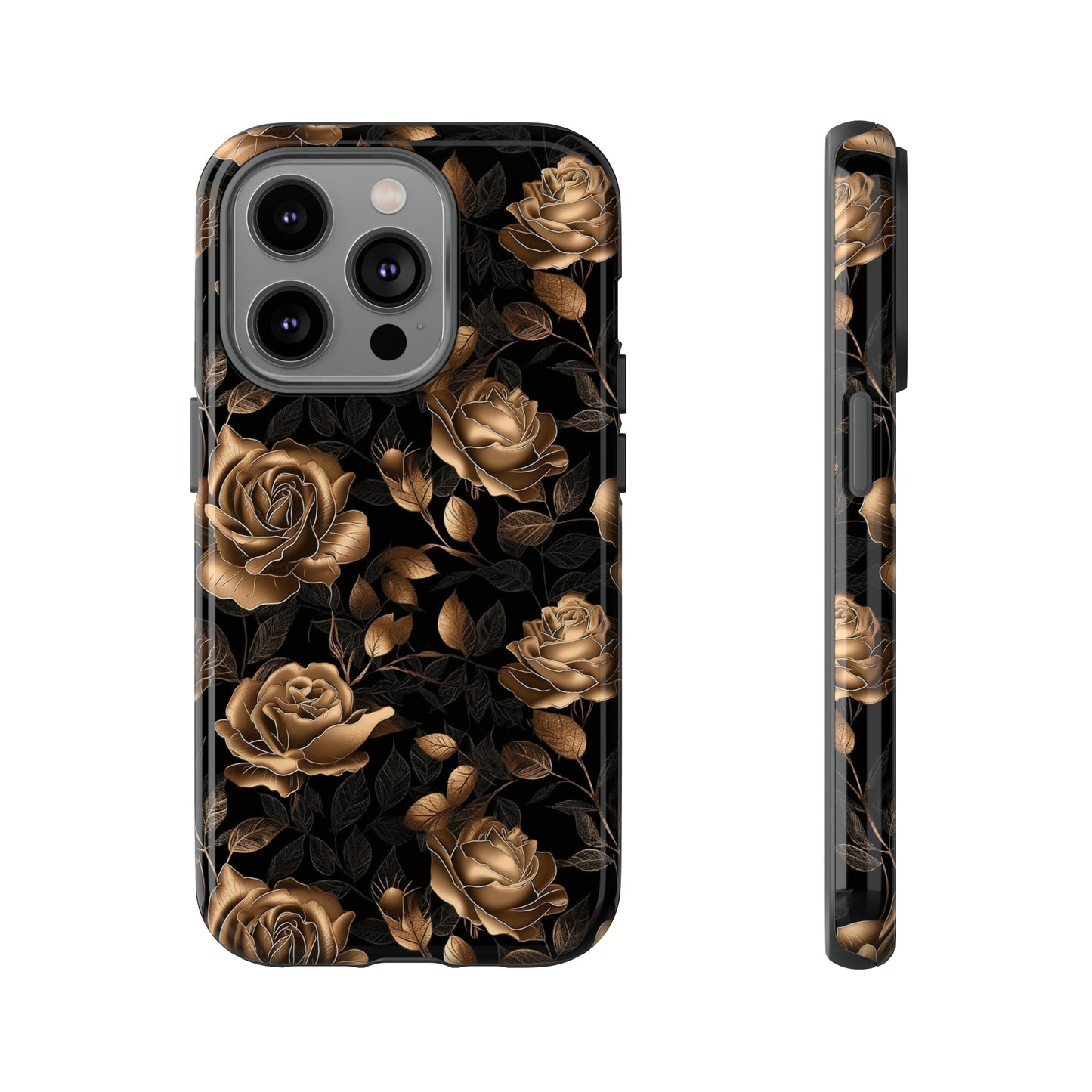 Tough Phone Case Black and Gold Roses