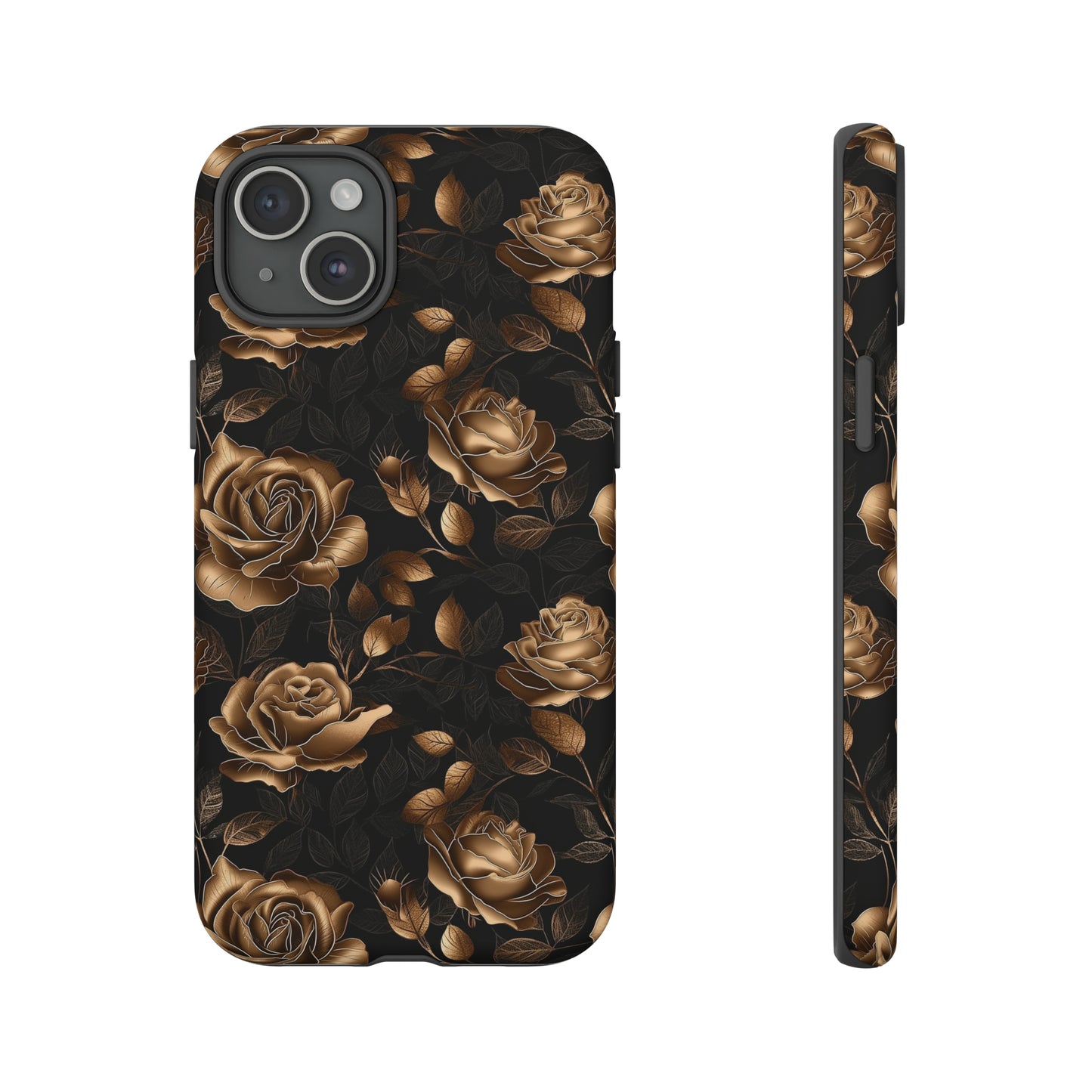 Tough Phone Case Black and Gold Roses