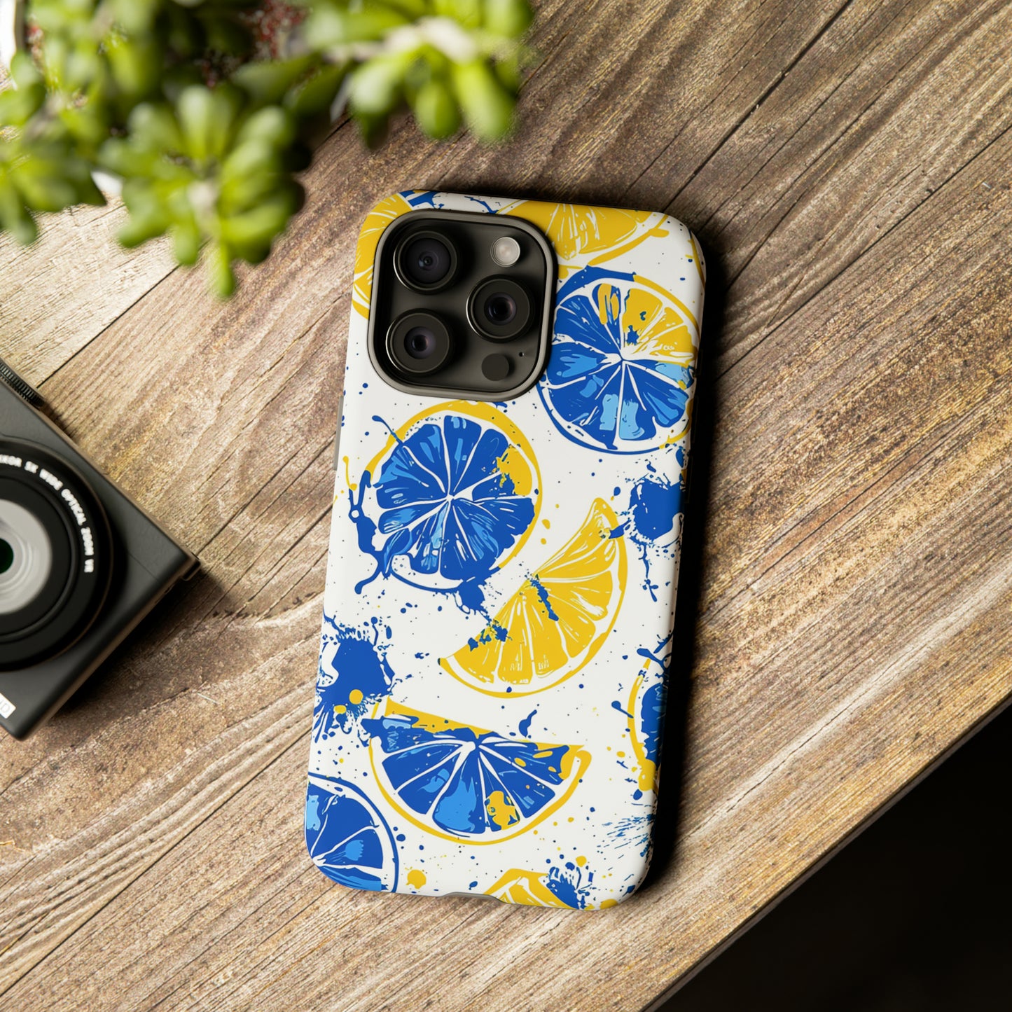 Tough Phone Case Lemon Blue and Yellow