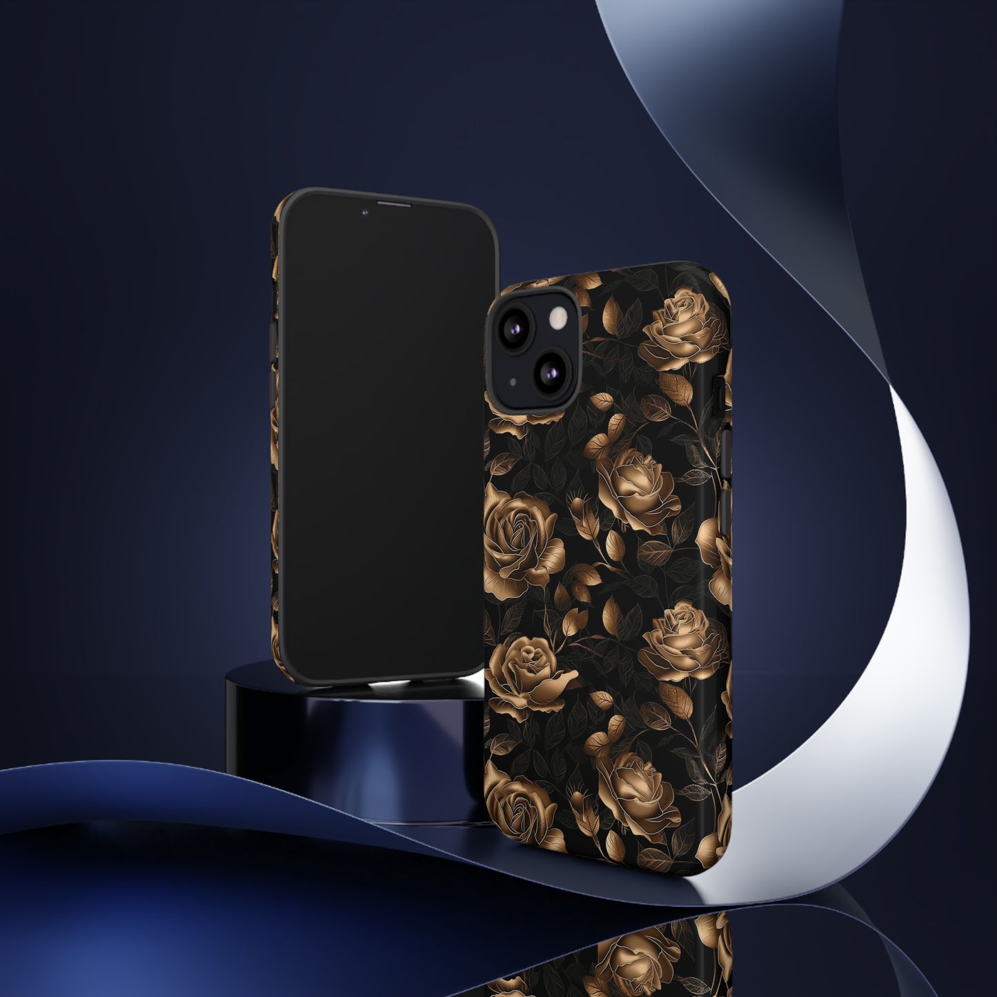 Tough Phone Case Black and Gold Roses