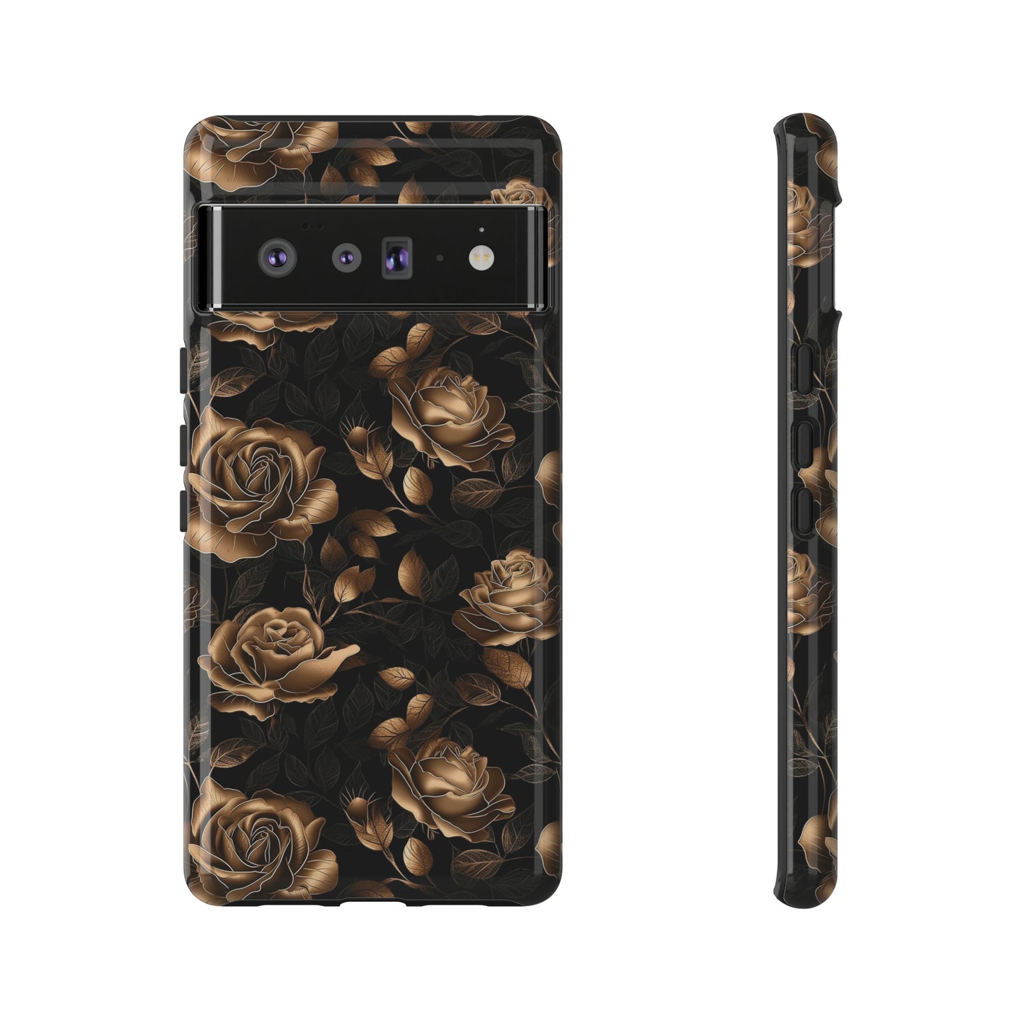 Tough Phone Case Black and Gold Roses