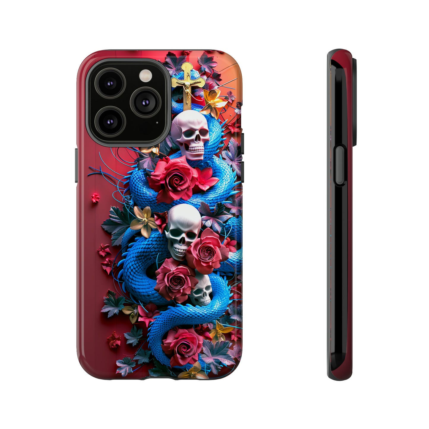 Tough Phone Case Skull and Snake