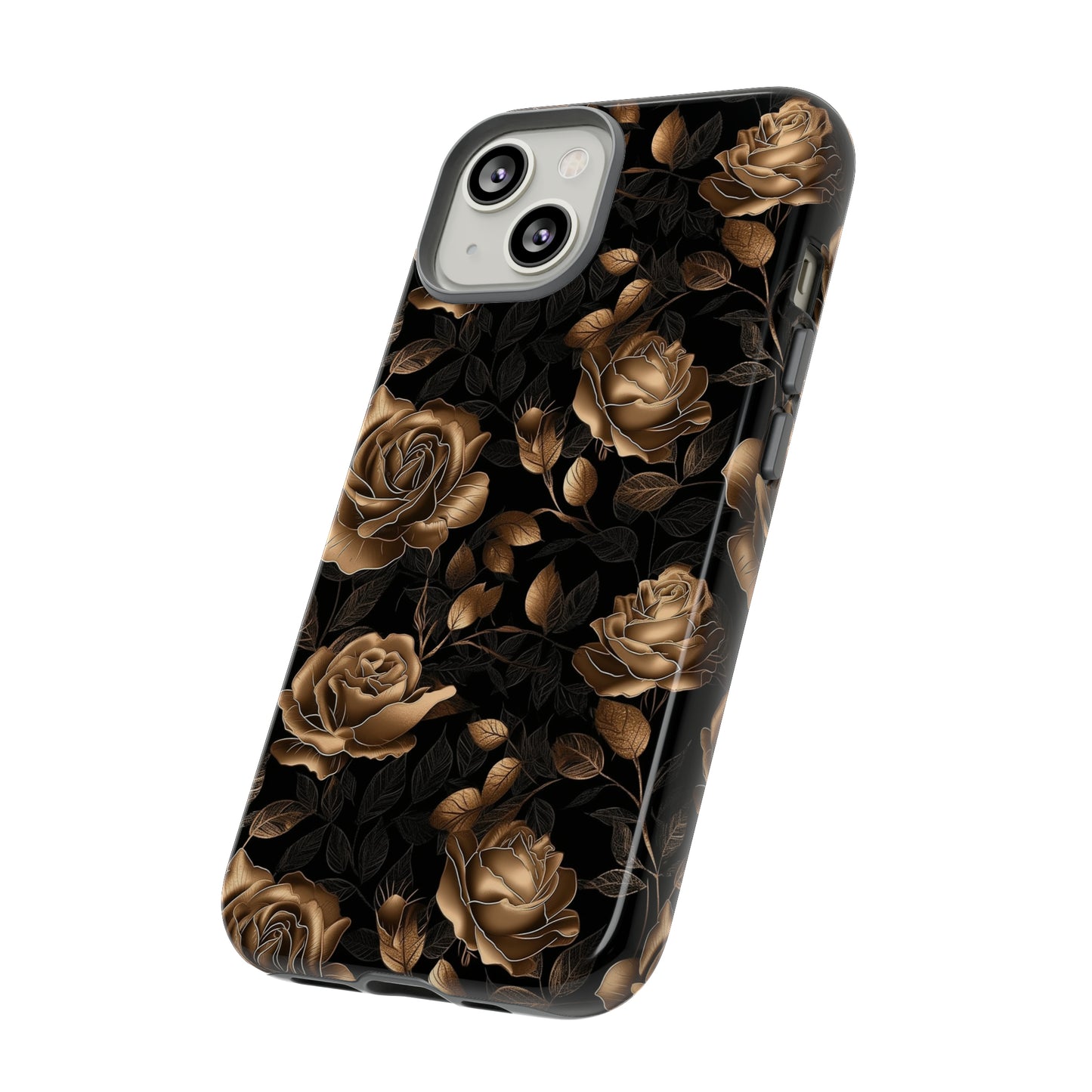 Tough Phone Case Black and Gold Roses