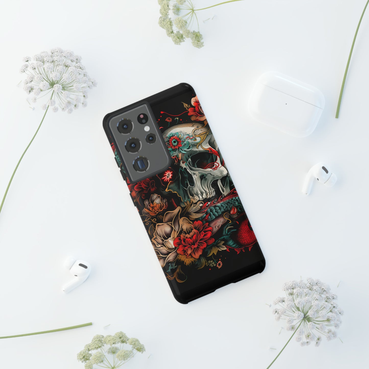 Tough Phone Case Skull and Rose