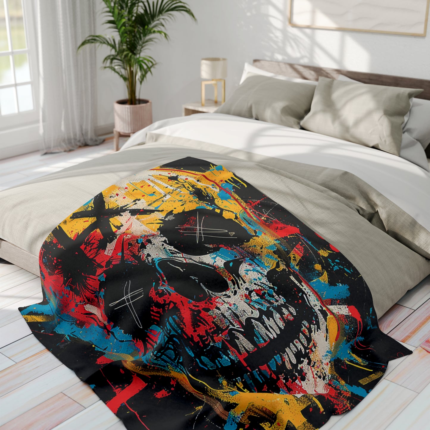 Arctic Fleece Blanket Graphic Graffiti Skull