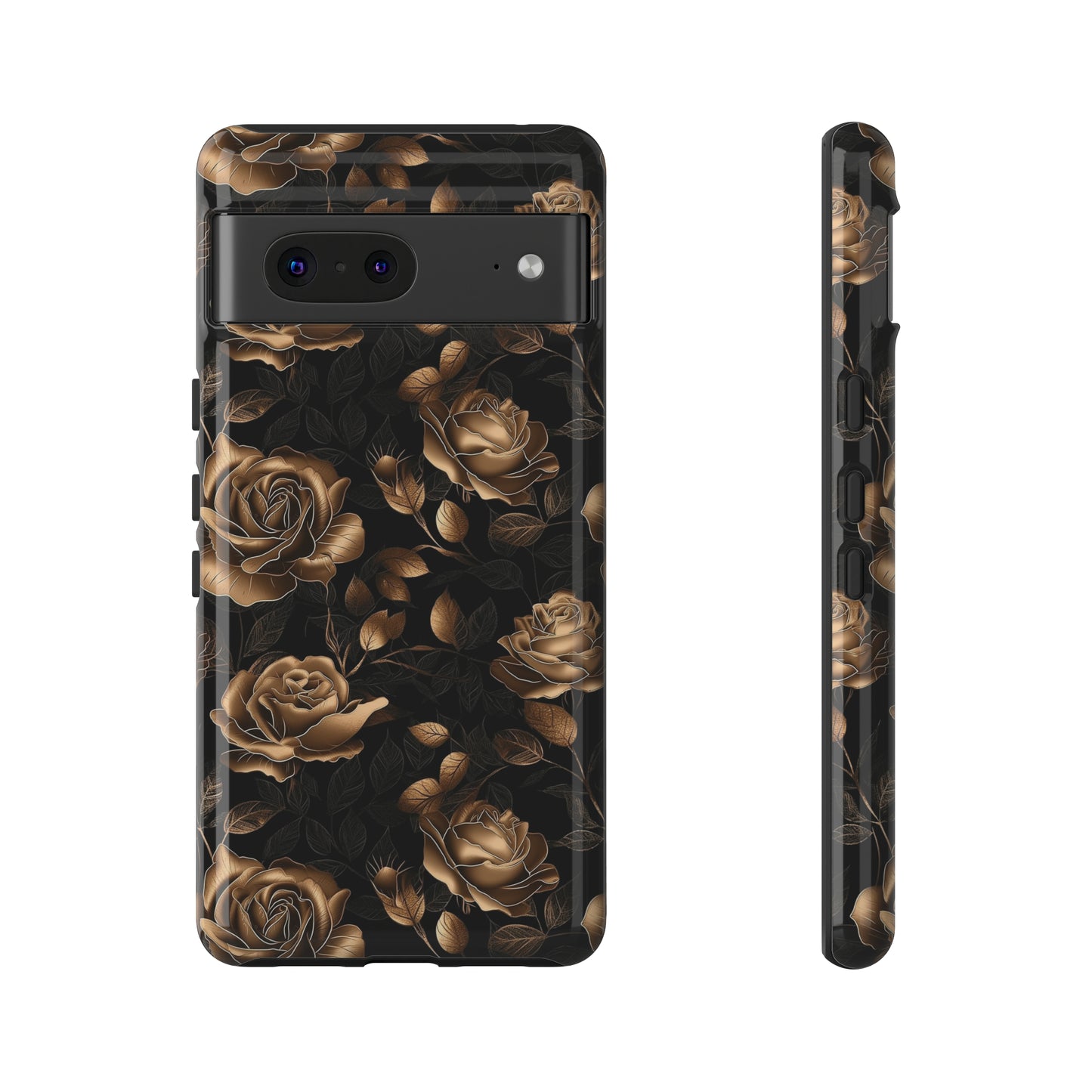 Tough Phone Case Black and Gold Roses