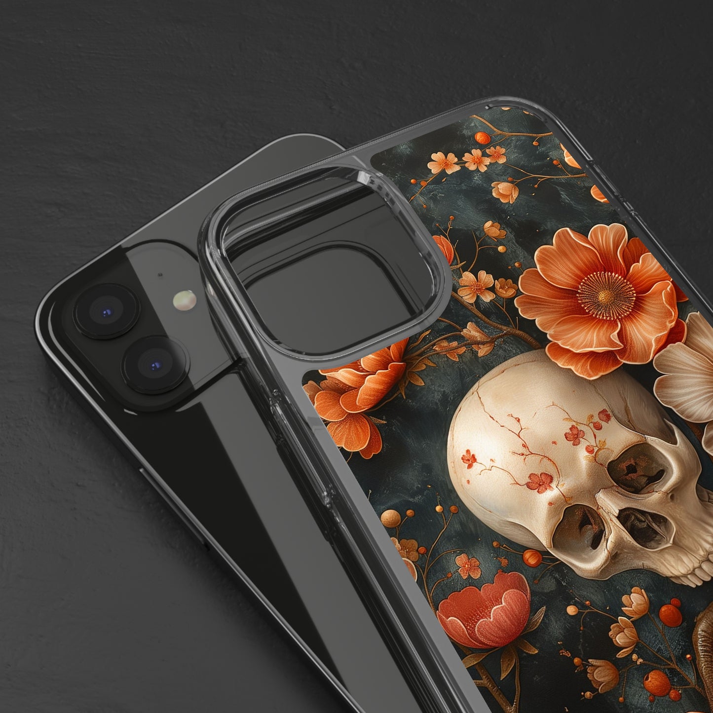 Clear Phone Cases Skull and Flowers Design