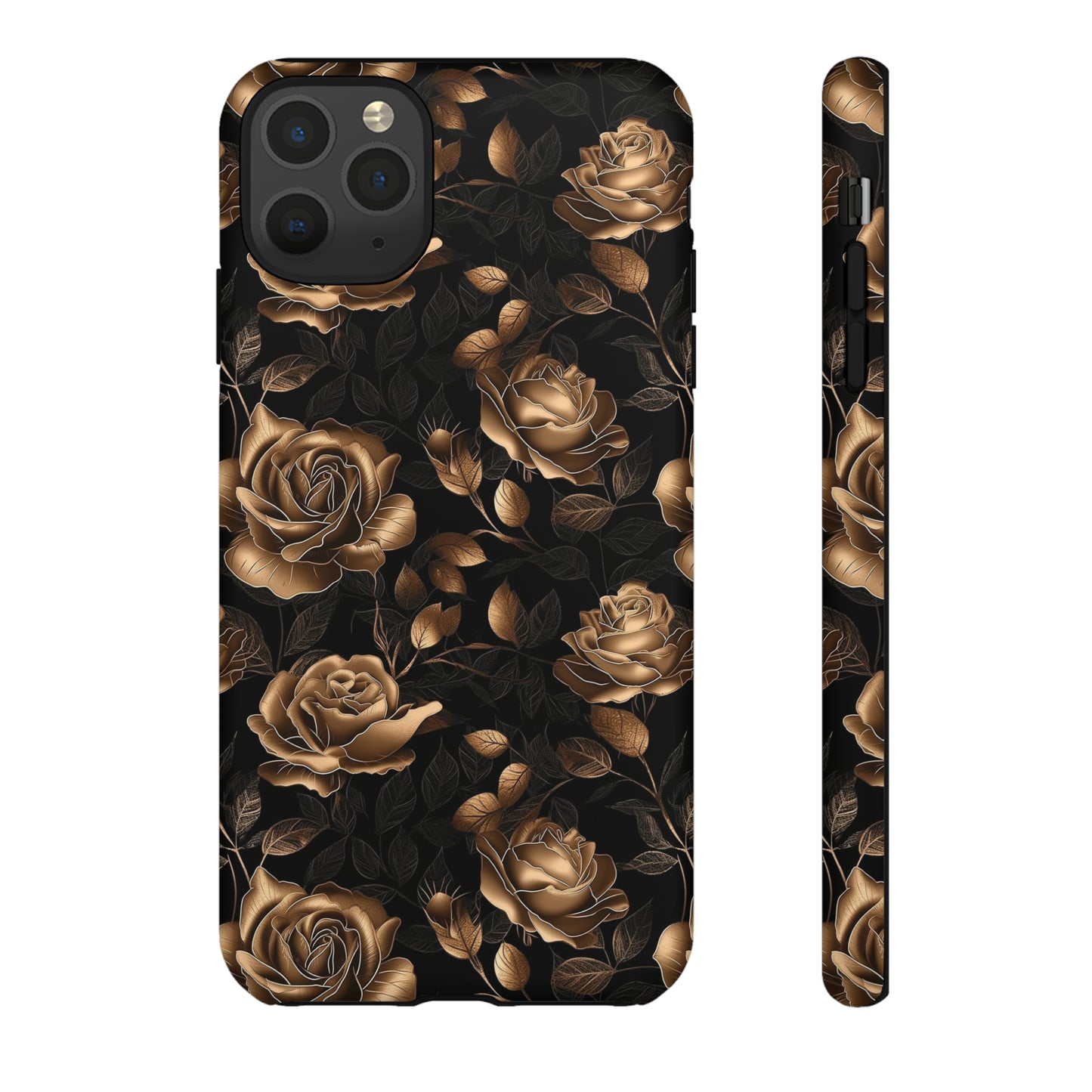 Tough Phone Case Black and Gold Roses