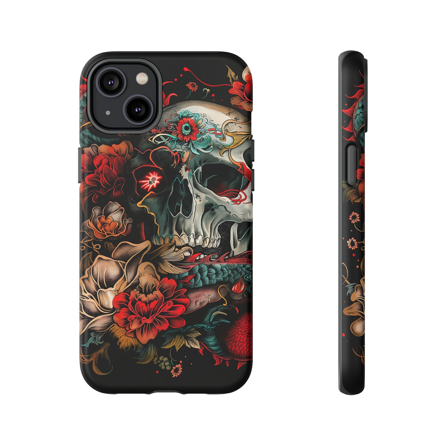 Tough Phone Case Skull and Rose