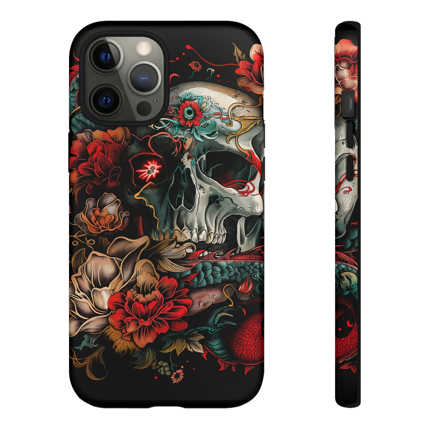 Tough Phone Case Skull and Rose