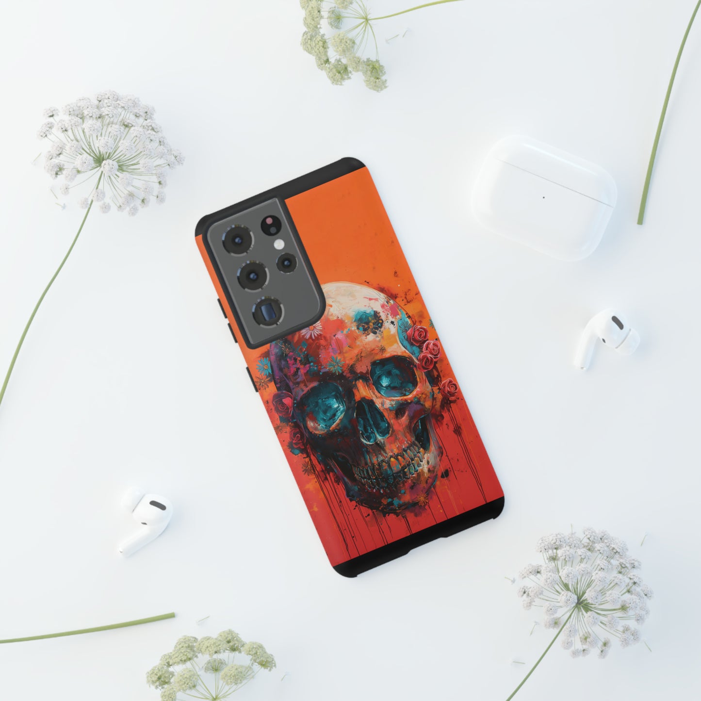 Tough Phone Case Orange Skull