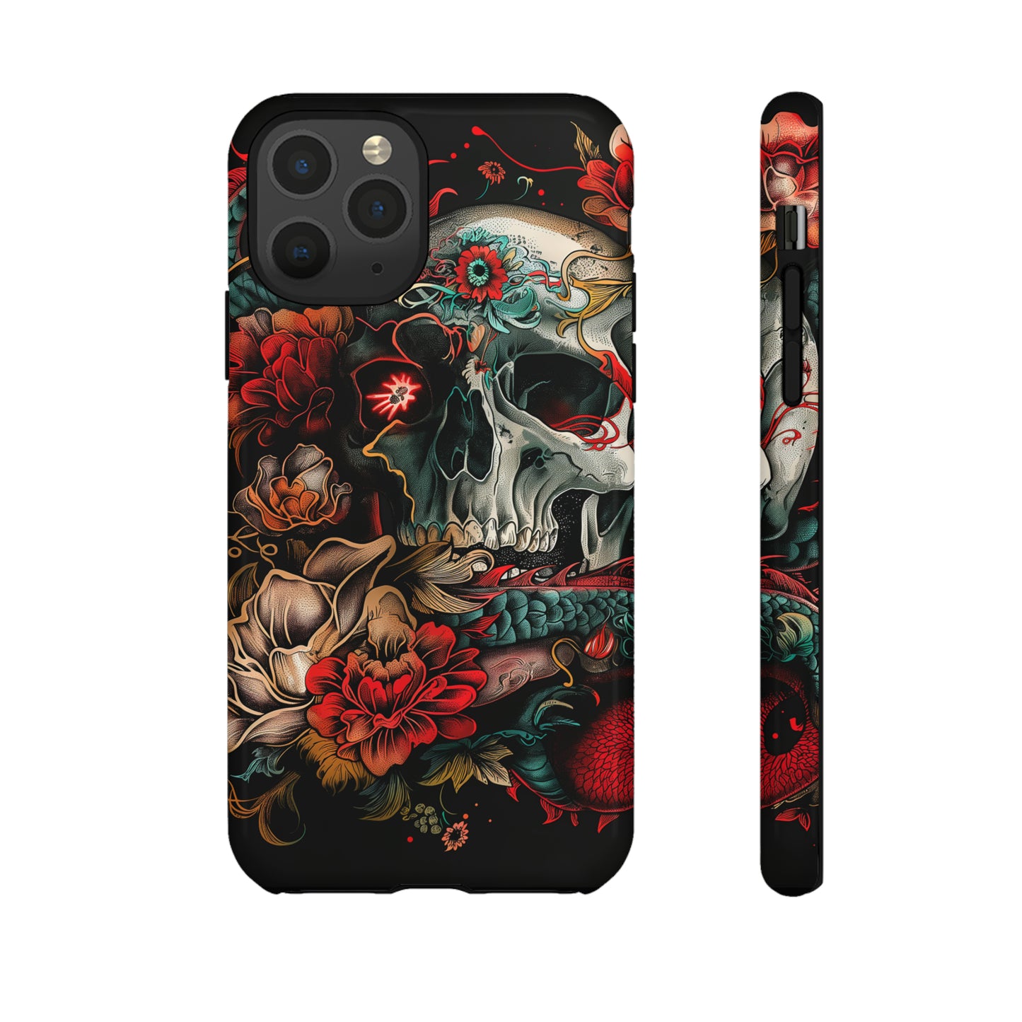 Tough Phone Case Skull and Rose