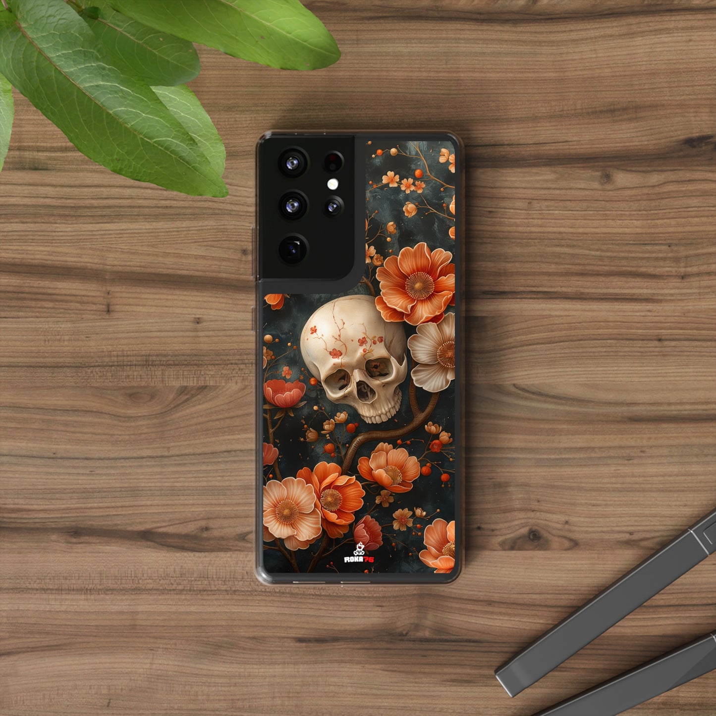 Clear Phone Cases Skull and Flowers Design