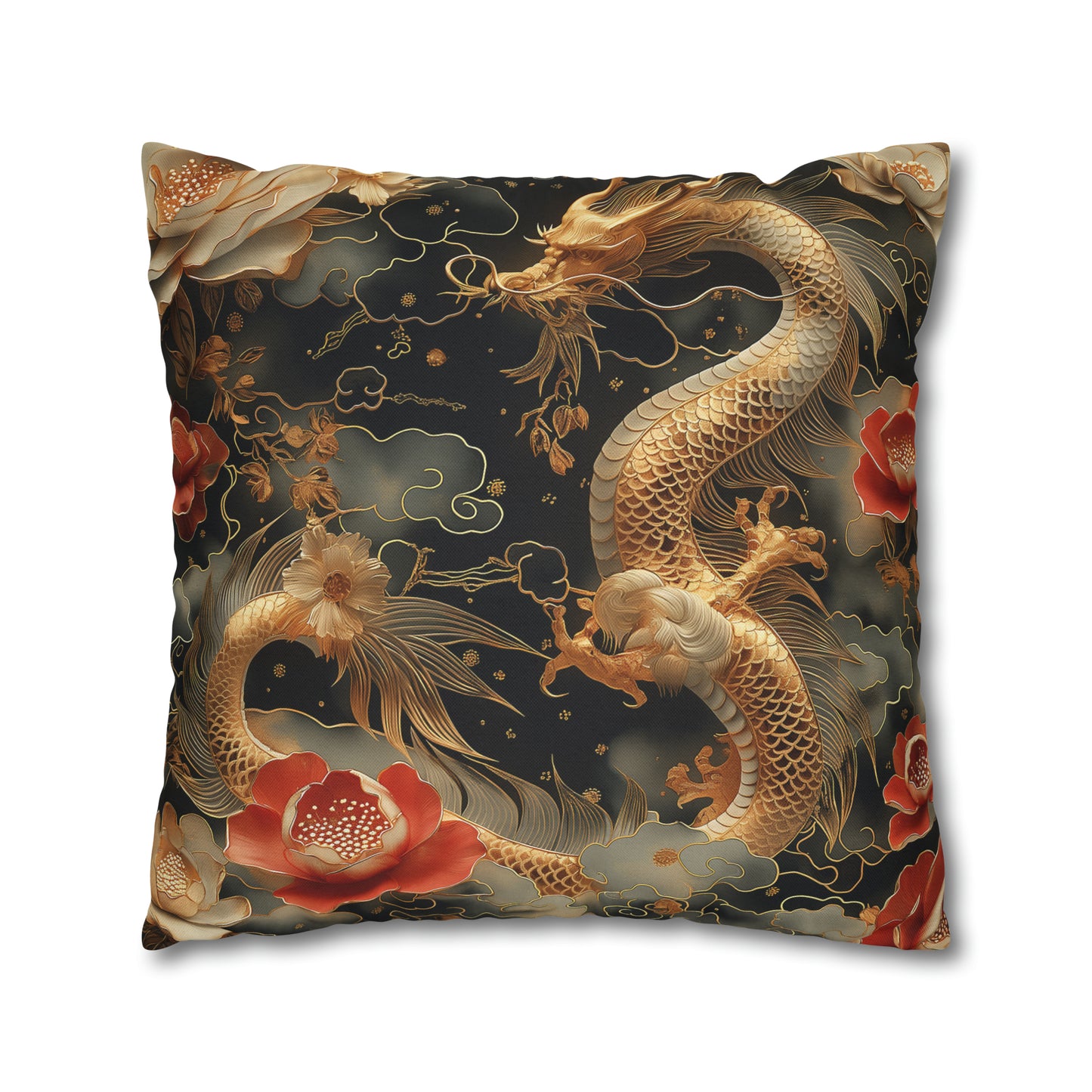 Spun Polyester Square Pillow Gold Dragon