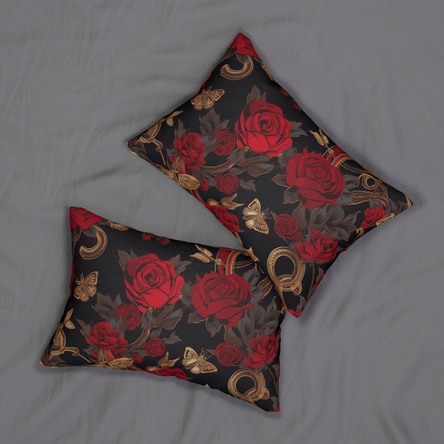 Spun Polyester Lumbar Pillow Red Roses