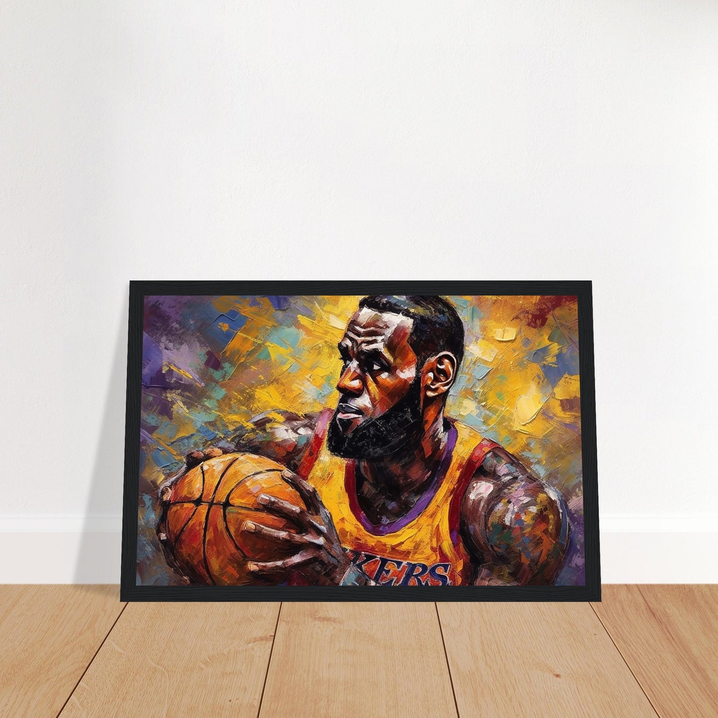 Courtside Majesty Lebron James on Wooden Framed