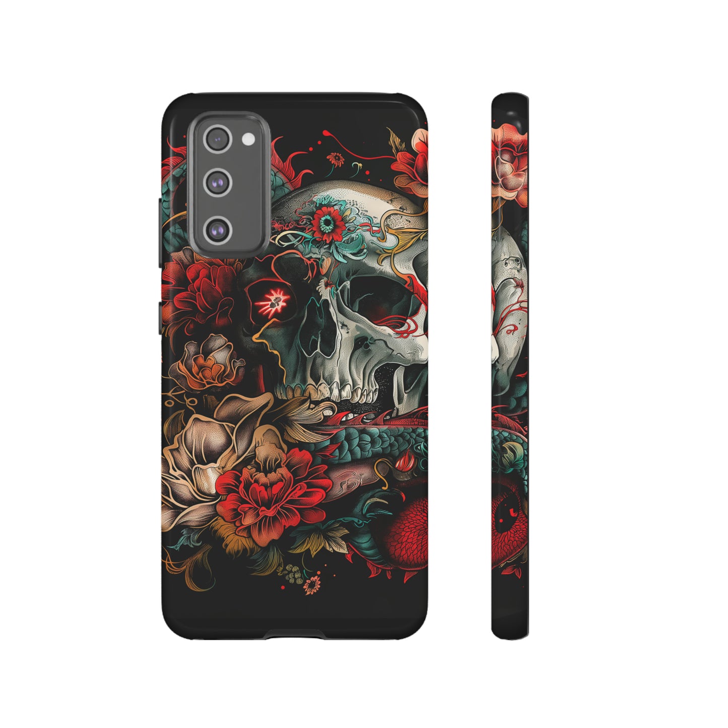 Tough Phone Case Skull and Rose