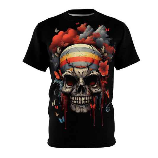 Skull with Floral Bold Butterflies Graphic Tee