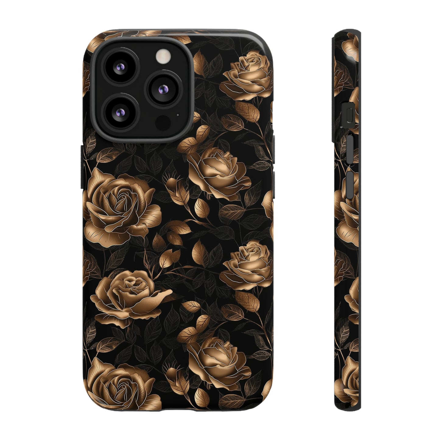 Tough Phone Case Black and Gold Roses