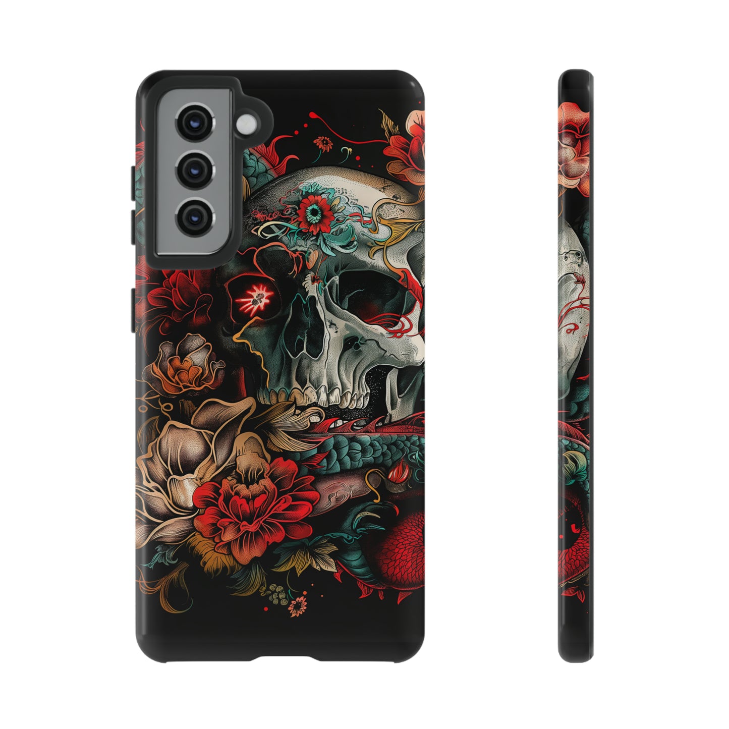 Tough Phone Case Skull and Rose