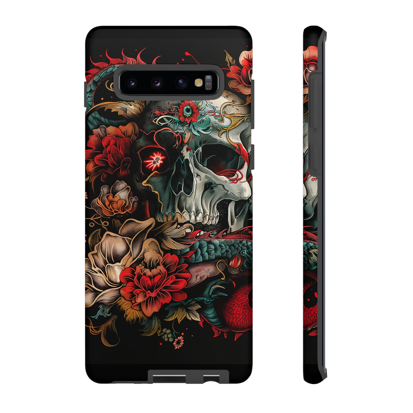 Tough Phone Case Skull and Rose