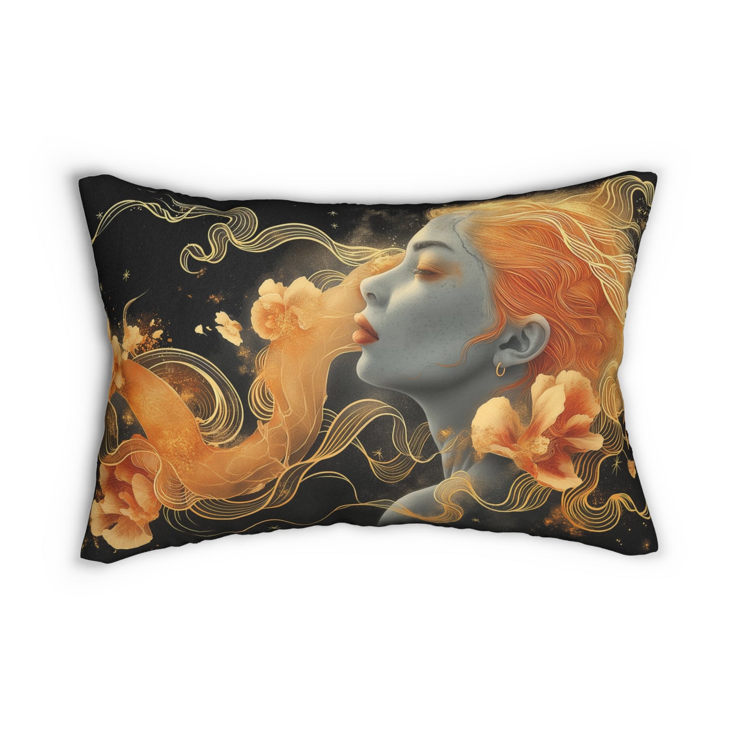 Spun Polyester Lumbar Pillow Gold Lady Dragon