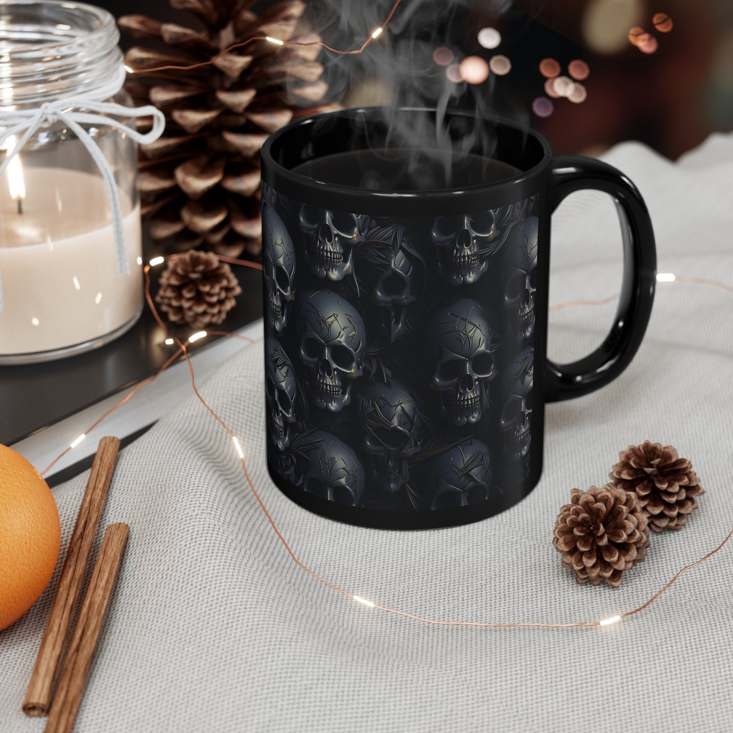 11oz Black and Gold Gothic Skull Mug