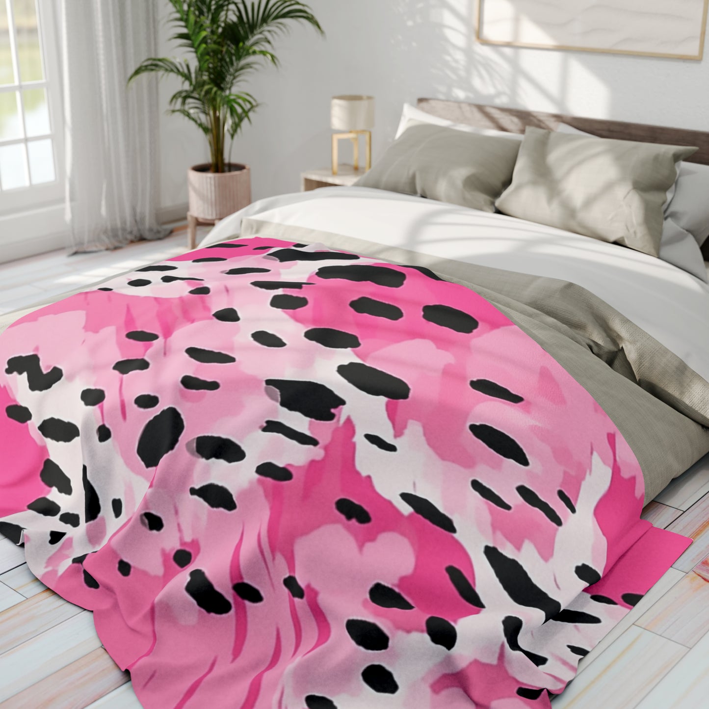 Arctic Fleece Blanket Pink Leopard Spots