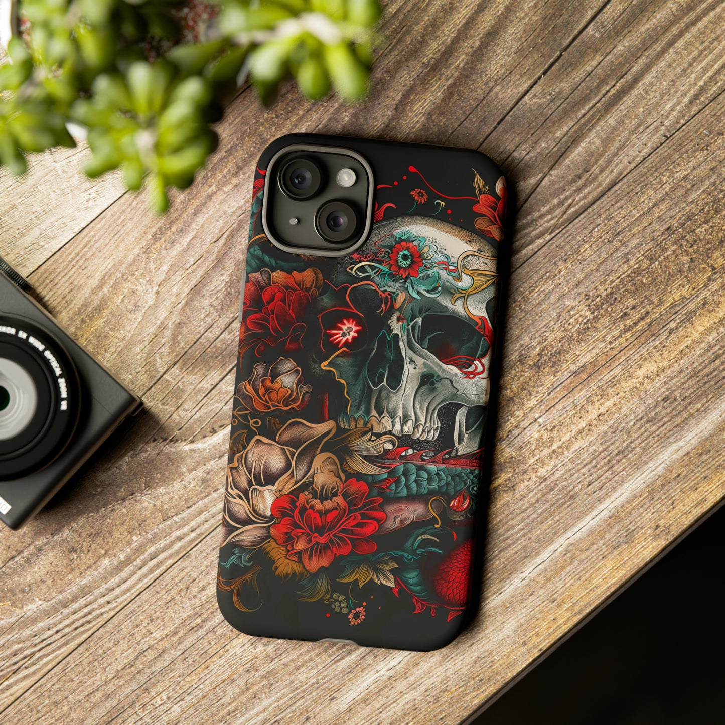 Tough Phone Case Skull and Rose