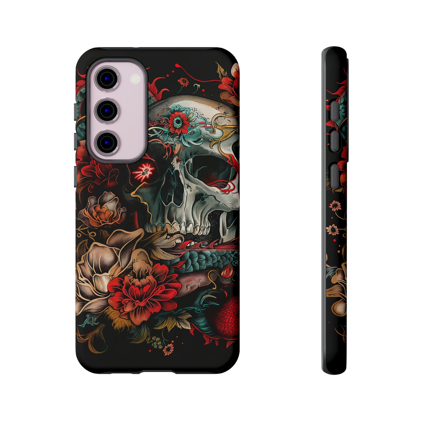 Tough Phone Case Skull and Rose