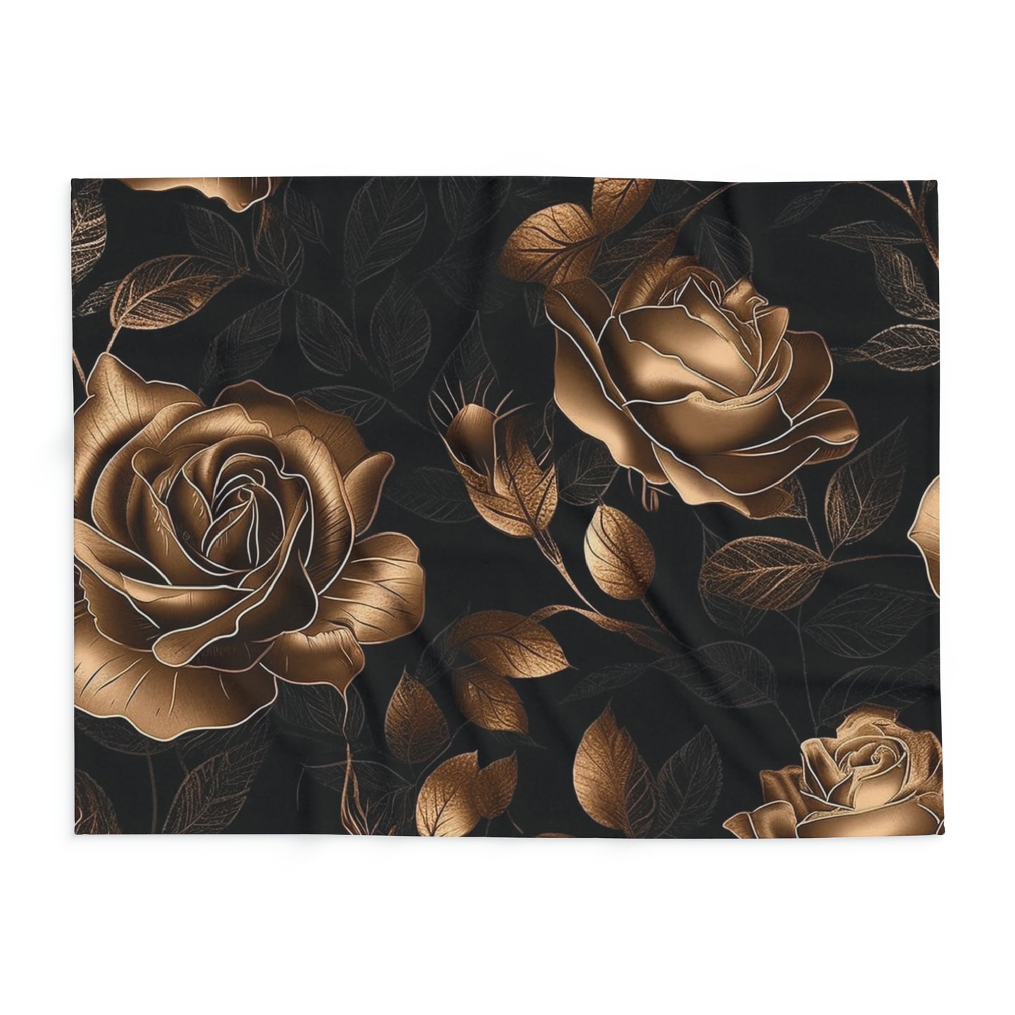 Arctic Fleece Blanket Luxurious Black and Gold Roses