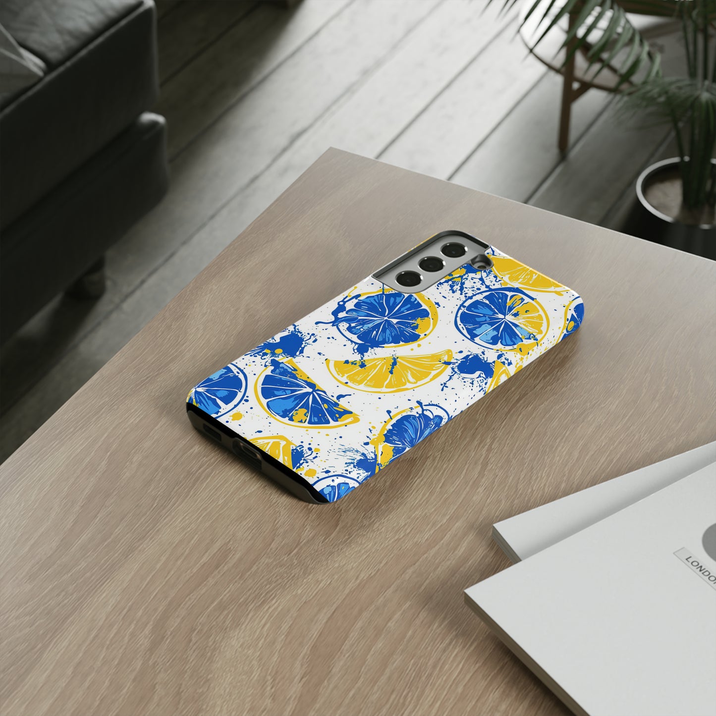 Tough Phone Case Lemon Blue and Yellow