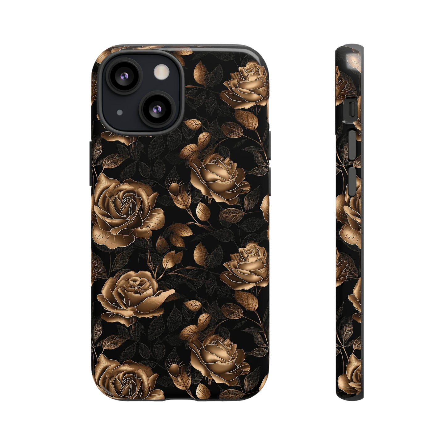 Tough Phone Case Black and Gold Roses