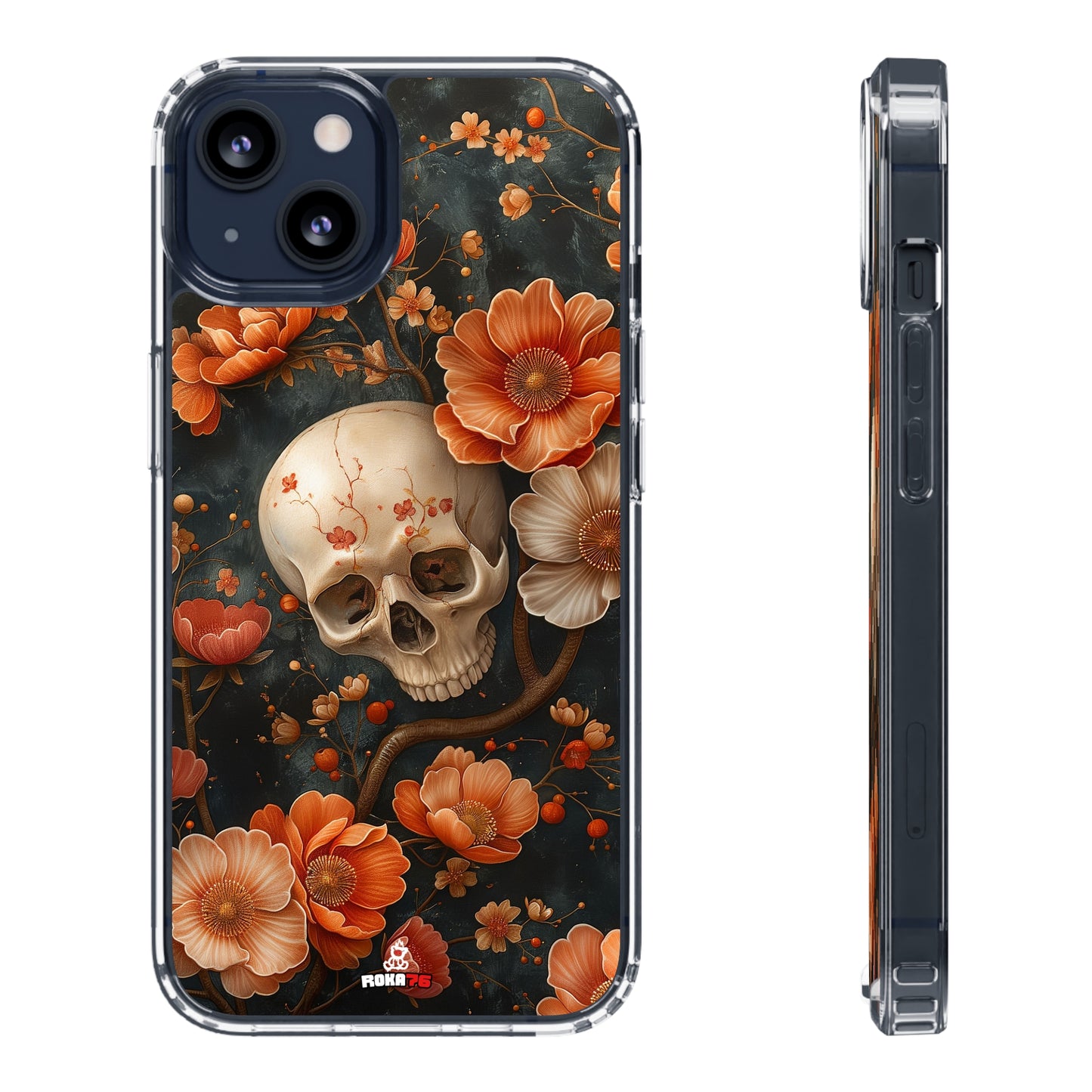 Clear Phone Cases Skull and Flowers Design