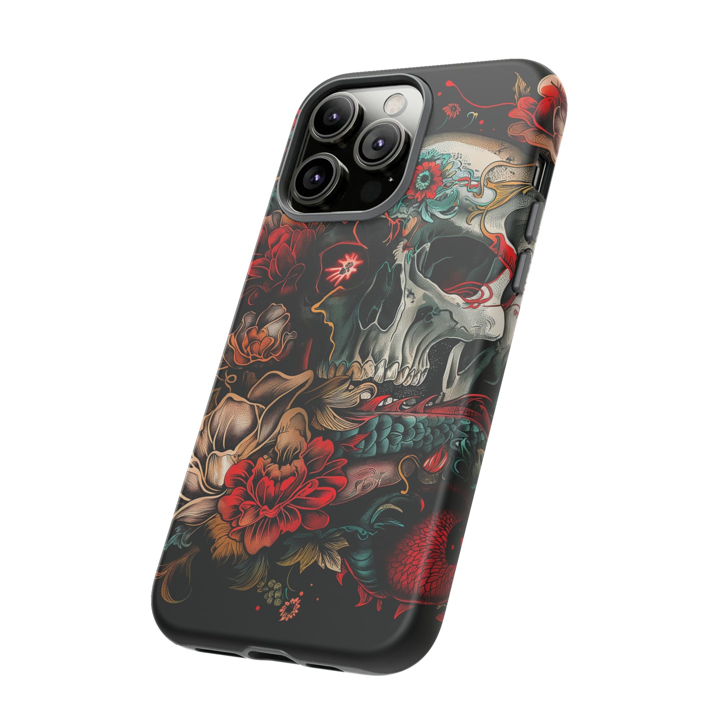 Tough Phone Case Skull and Rose