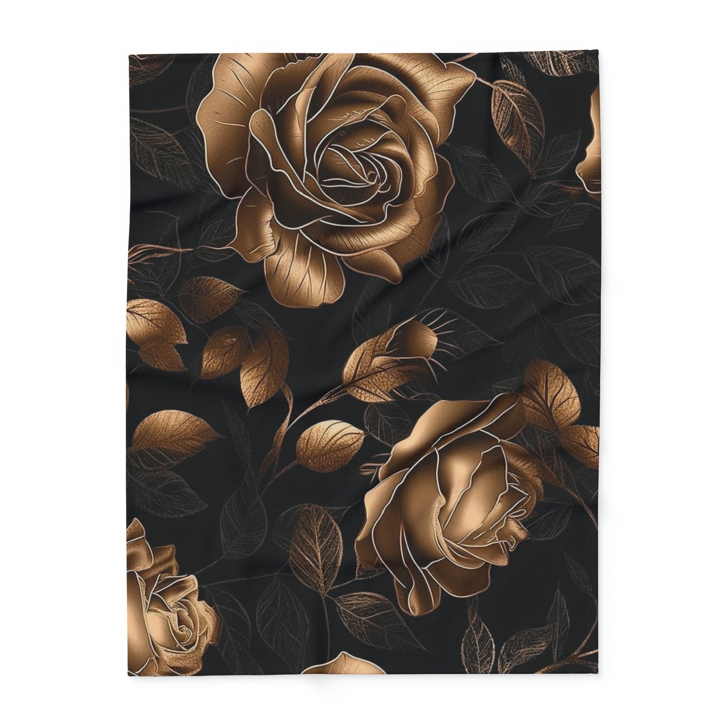 Arctic Fleece Blanket Luxurious Black and Gold Roses