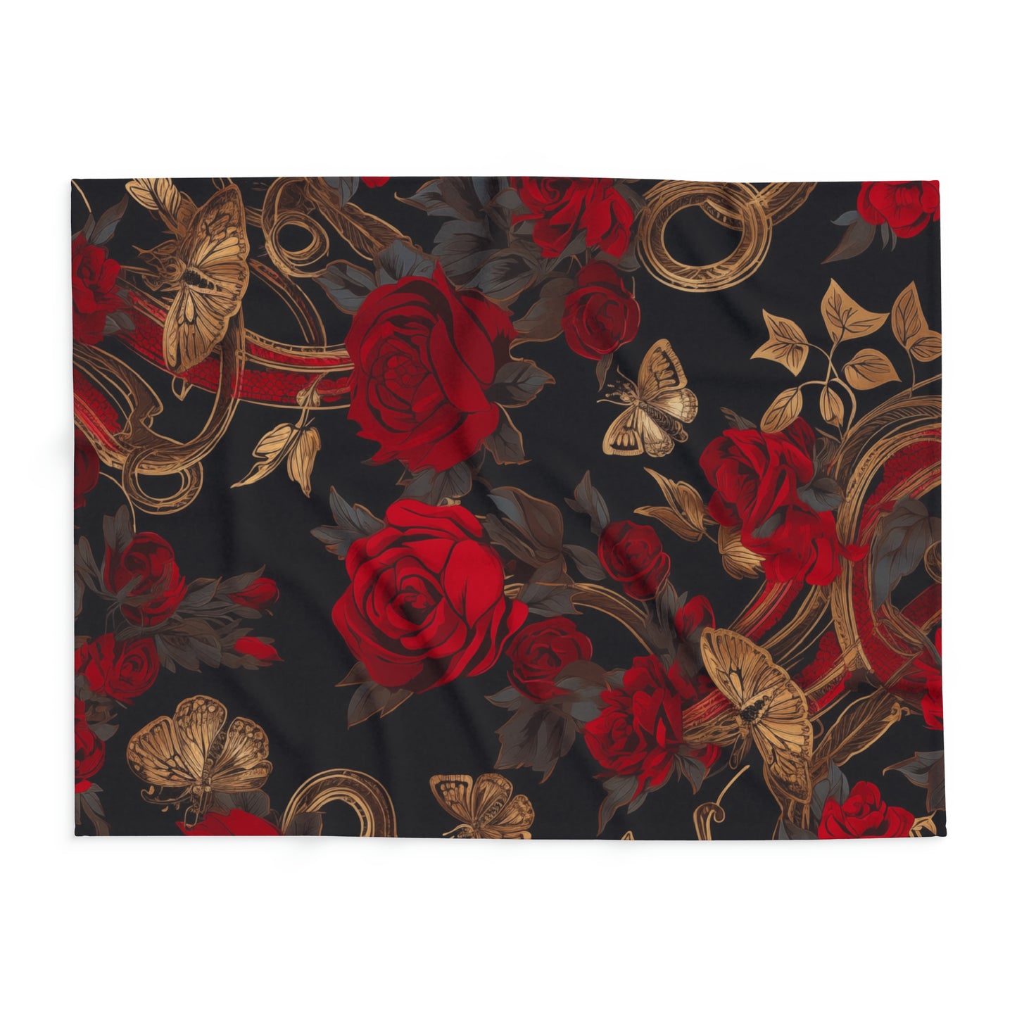 Arctic Fleece Blanket Roses and Gold Butterfly