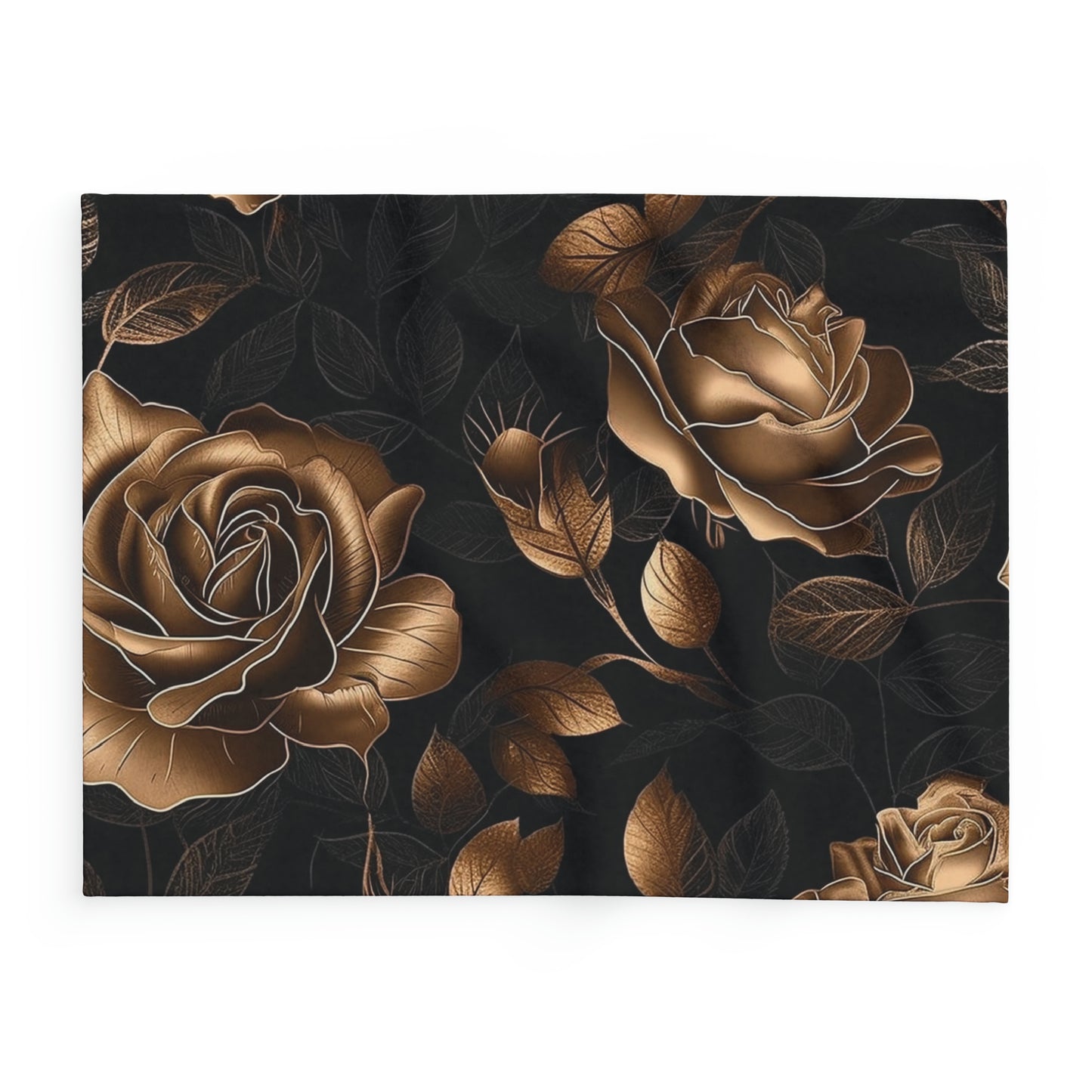 Arctic Fleece Blanket Luxurious Black and Gold Roses