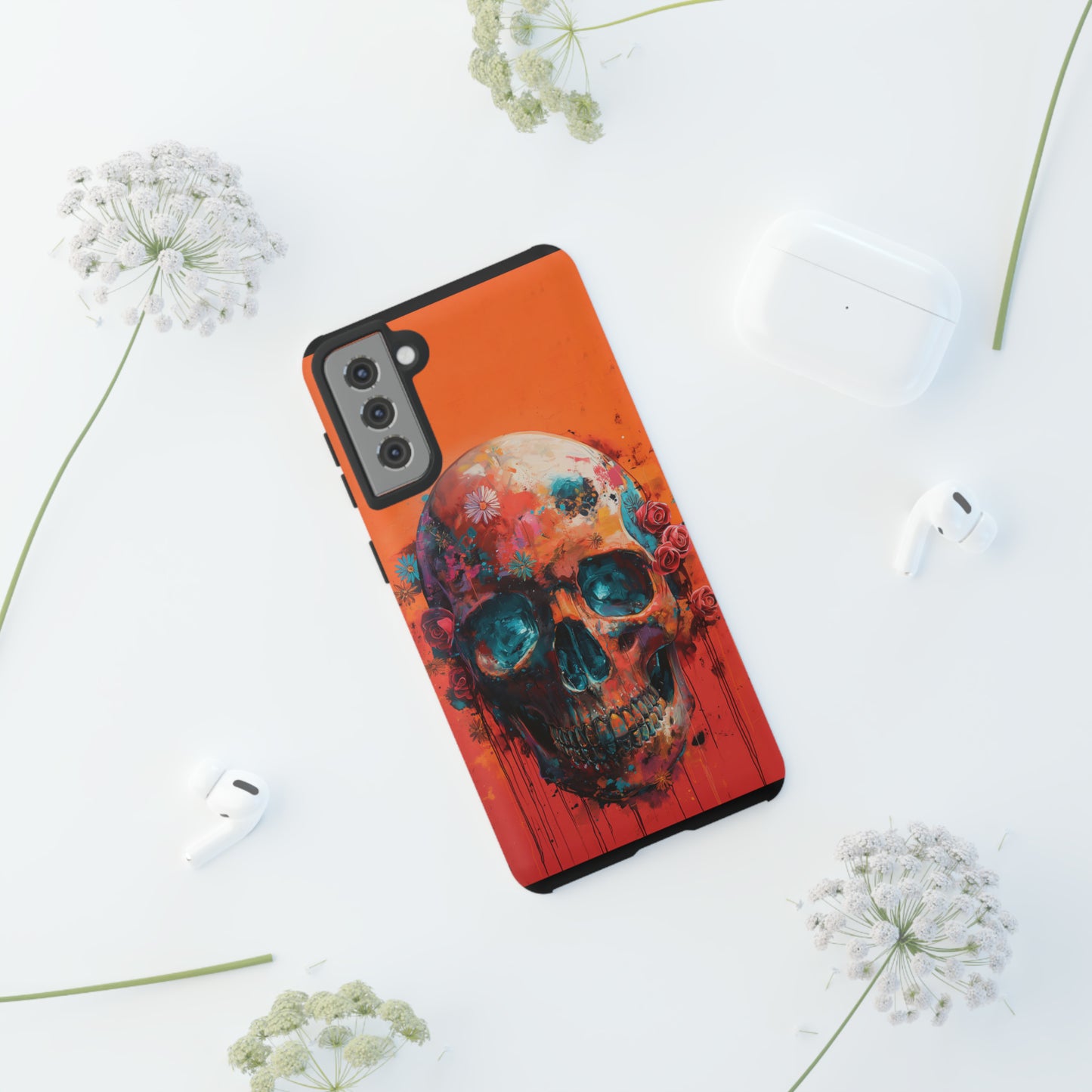 Tough Phone Case Orange Skull